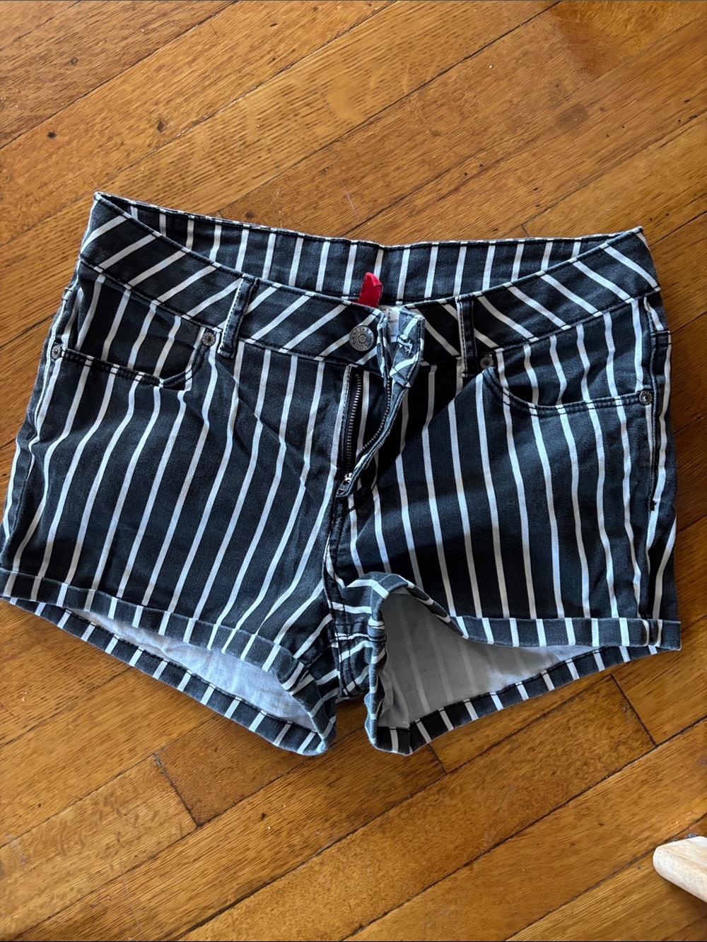 H&M Black and White Vertical Stripe Jean Shorts